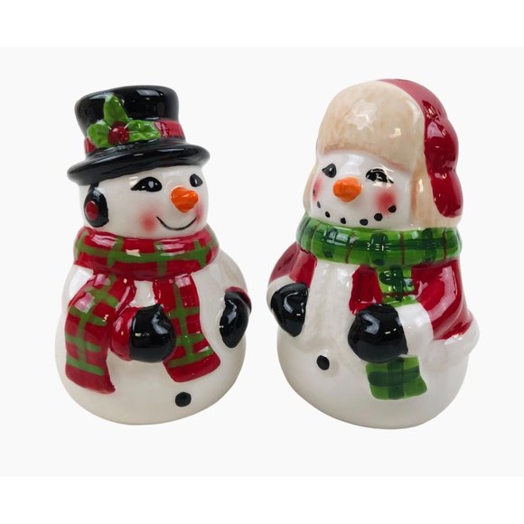 Vintage Snowman Salt Pepper Shaker Set Primitive Winter Christmas Table Decor - Picture 9 of 10